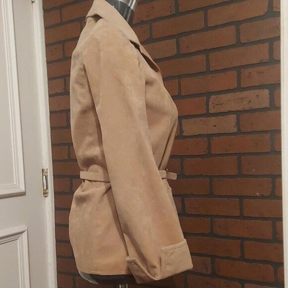 70s Boho Faux Suede Blazer Brodkin Safari Chic Belted Utility Blazer Minimalist - Picture 3 of 11